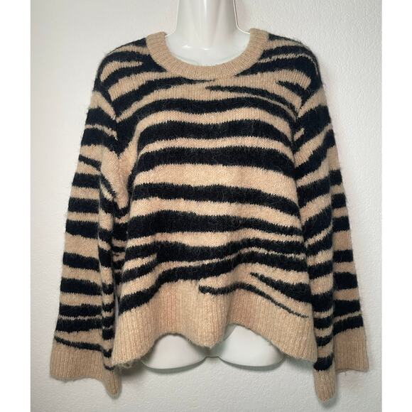 Madewell Women's Shrunken Crewneck Pullover Sweater W/ Tiger Stripes Size Large - Picture 3 of 8